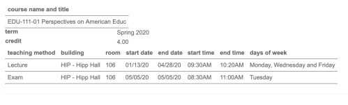 EDU 111 Spring 2020 course info